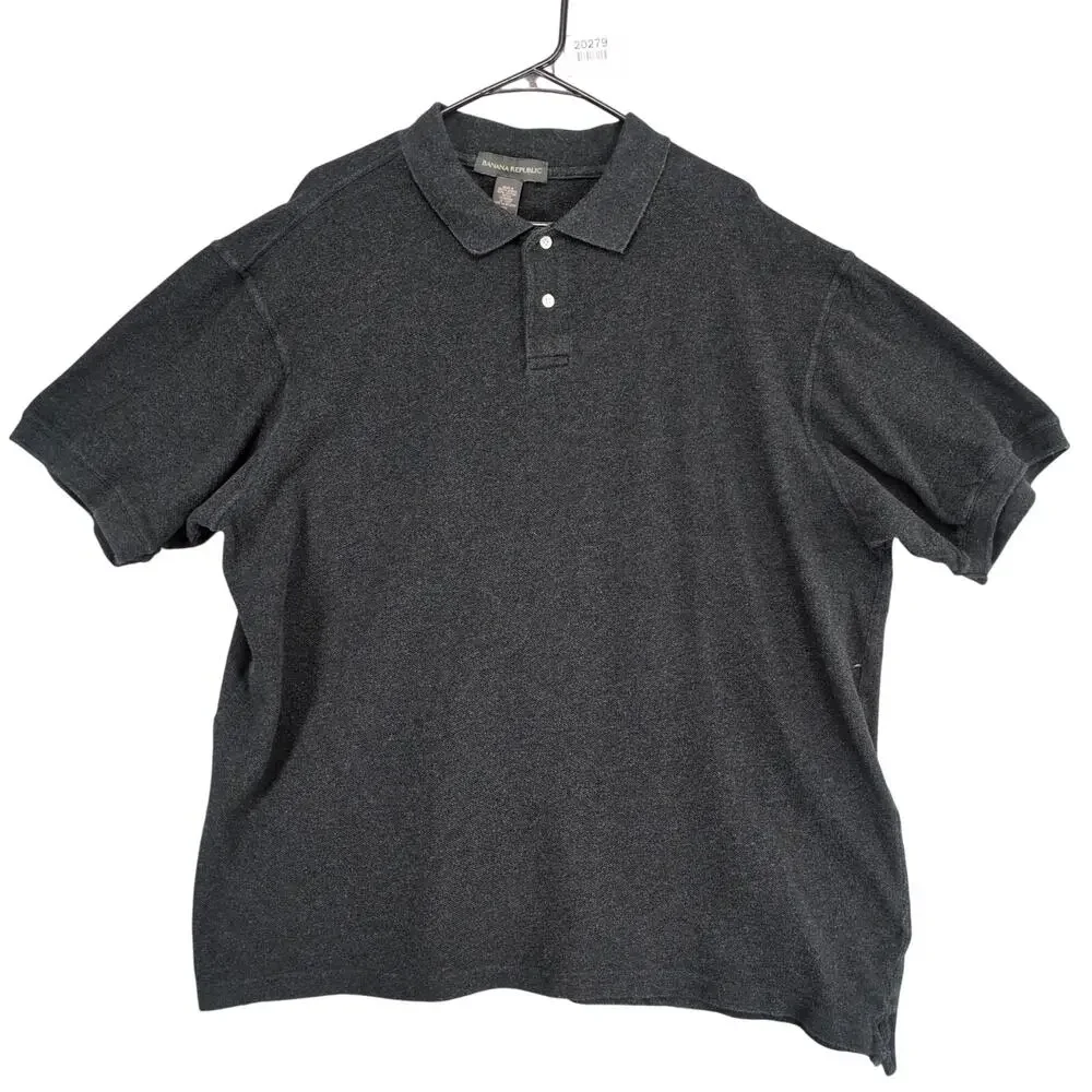 Y2K Banana Republic Men's XL Dark Charcoal‎ Textured Short Sleeve Polo Shirt